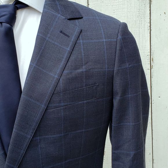 Bonobos Navy Blue Windowpane Wool Suit Men's Blazer Jacket 40R / 33 Pants Slim - Picture 5 of 16